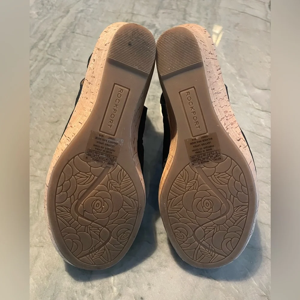 Rockport Briah Black Leather Perforated Cork Wedge Sandals Size 5 - Picture 5 of 8